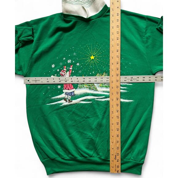 Vintage Grannycore Winter Snow Star Holidays Collared Christmas Sweatshirt M USA - Picture 8 of 8
